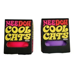 Schylling NeeDoh Cool Cats Squishy Fidget Toy Pink Purple 2 Pack Stress Ball Set